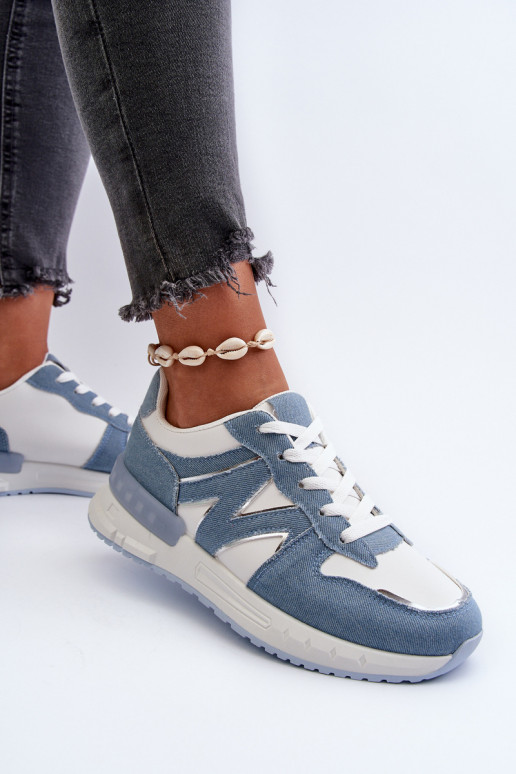 Materiale jeans Scarpe modello sneakers realizzate in eco pelle colore blu Kaimans