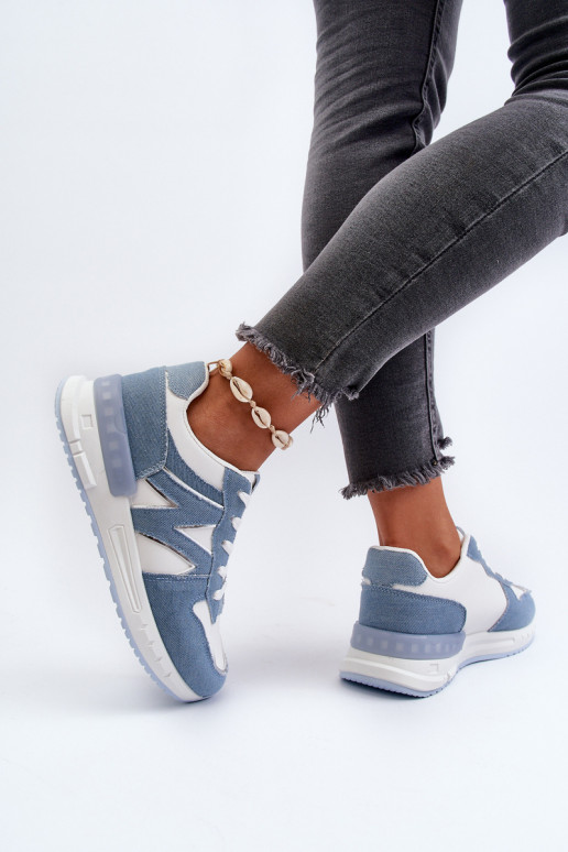 Materiale jeans Scarpe modello sneakers realizzate in eco pelle colore blu Kaimans