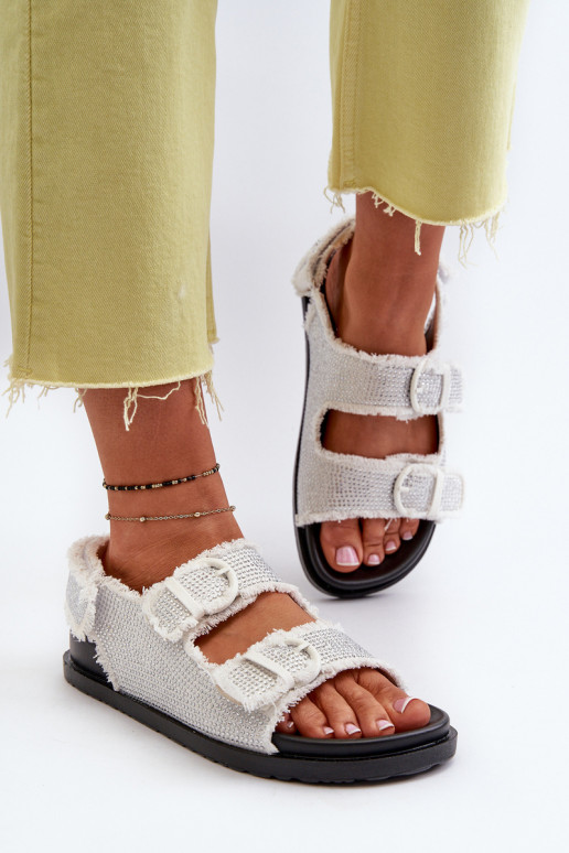 Materiale denim Decorato Sandali da donna colore bianco Irmale