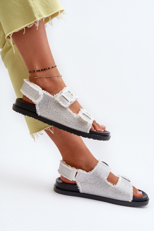 Materiale denim Decorato Sandali da donna colore bianco Irmale