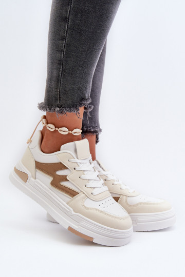 Scarpe modello sneakers con plateau realizzate in eco pelle beige Lynnette