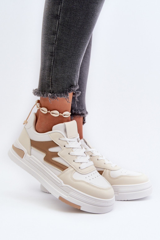 Scarpe modello sneakers con plateau realizzate in eco pelle beige Lynnette