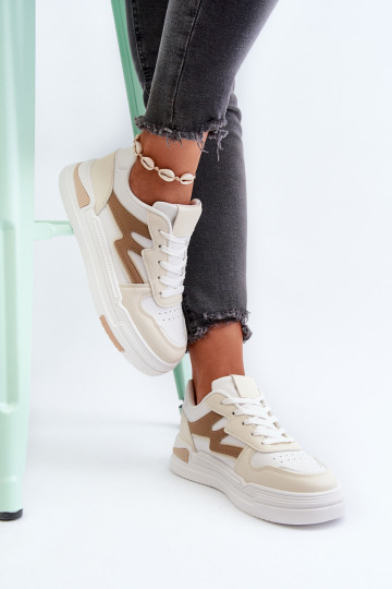 Scarpe modello sneakers con plateau realizzate in eco pelle beige Lynnette 2