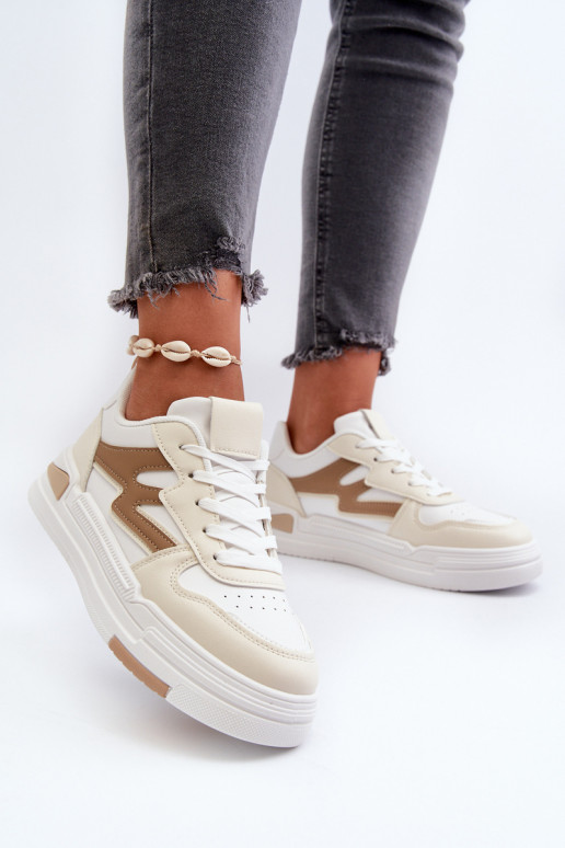 Scarpe modello sneakers con plateau realizzate in eco pelle beige Lynnette