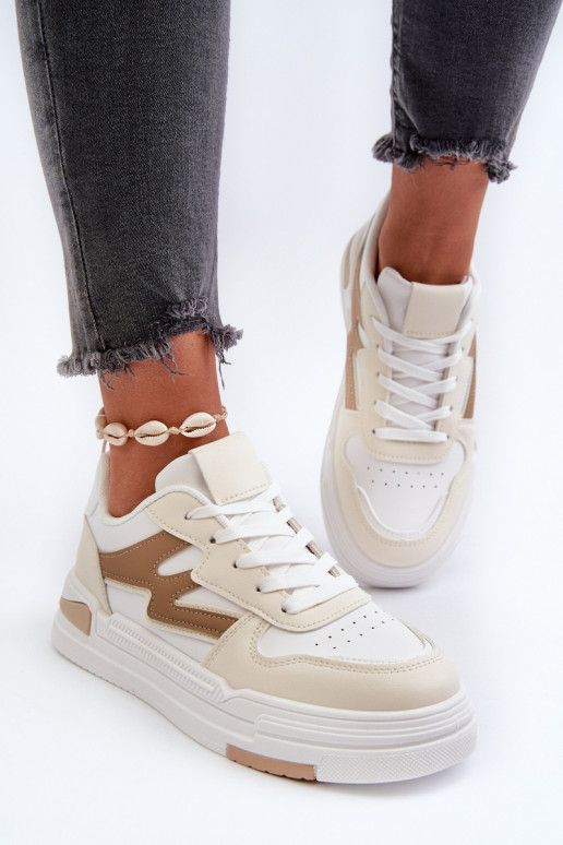 Scarpe modello sneakers con plateau realizzate in eco pelle beige Lynnette