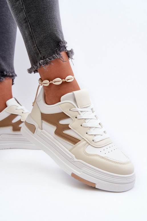 Scarpe modello sneakers con plateau realizzate in eco pelle beige Lynnette