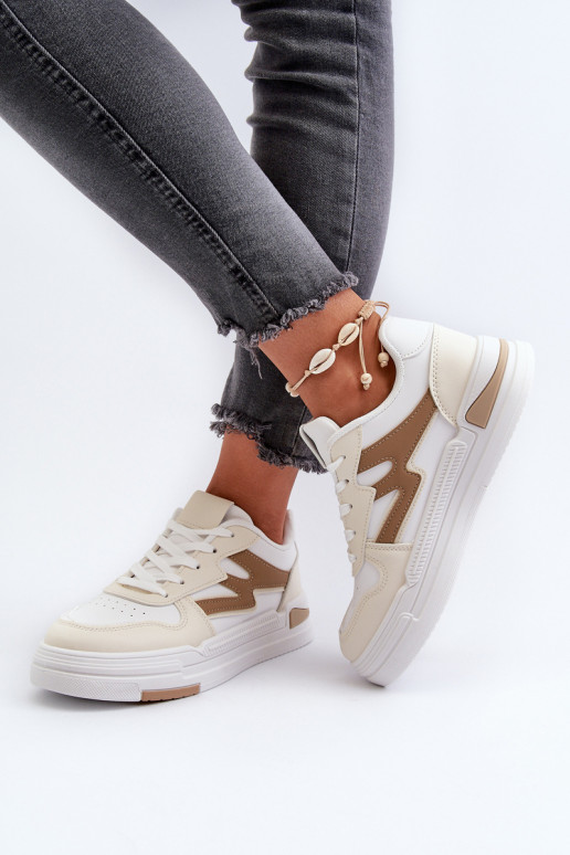 Scarpe modello sneakers con plateau realizzate in eco pelle beige Lynnette