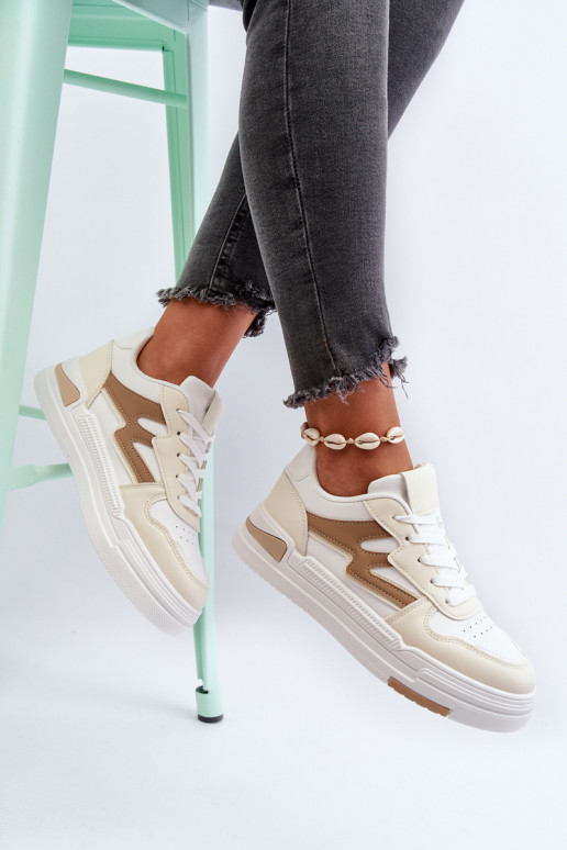 Scarpe modello sneakers con plateau realizzate in eco pelle beige Lynnette