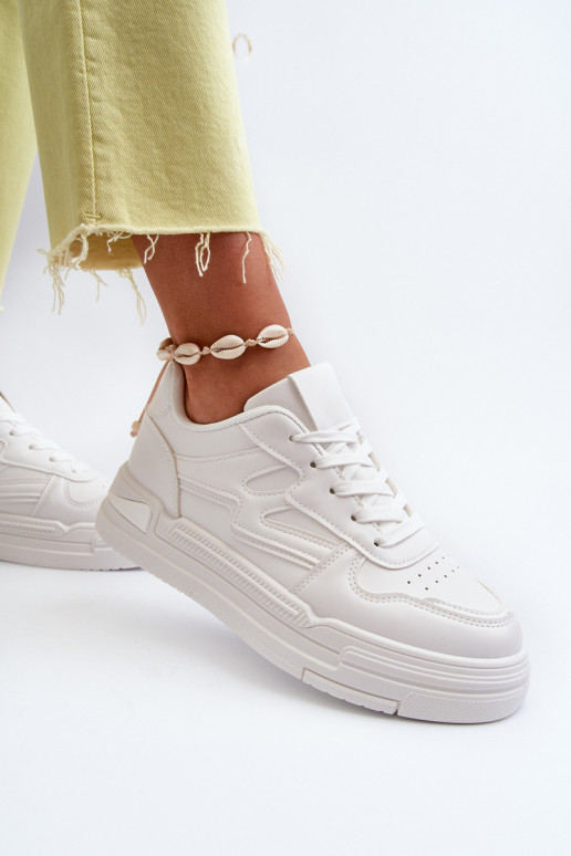 Scarpe modello sneakers con plateau realizzate in ecopelle di colore bianco Lynnette