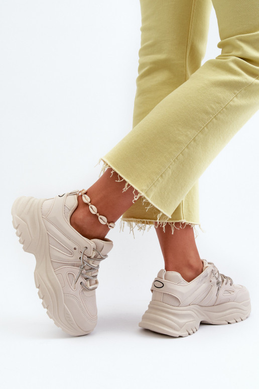 Scarpe modello sneakers con suola massiccia alla moda m beige Relissa