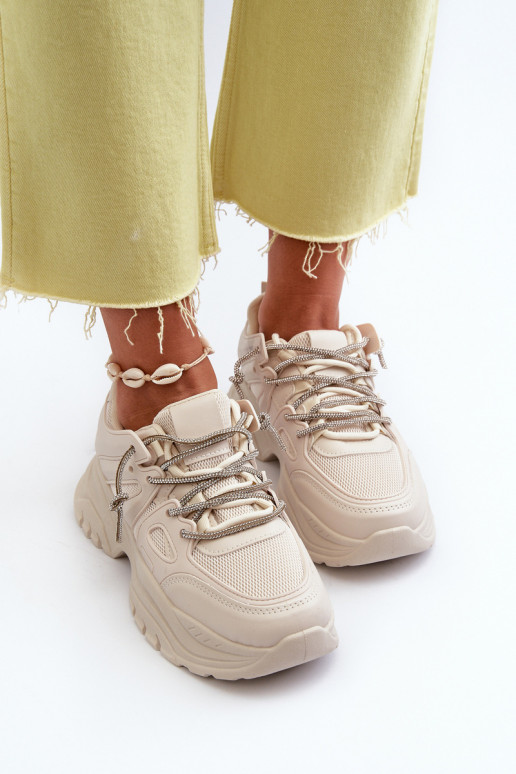 Scarpe modello sneakers con suola massiccia alla moda m beige Relissa
