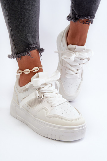 Scarpe modello sneakers con plateau realizzate in eco pelle nel colore bianco Moun