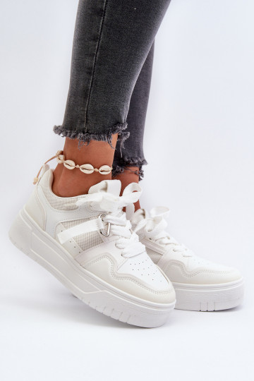 Scarpe modello sneakers con plateau realizzate in eco pelle nel colore bianco Moun 2