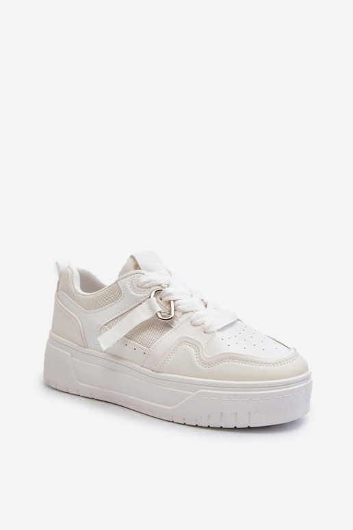 Scarpe modello sneakers con plateau realizzate in eco pelle nel colore bianco Moun