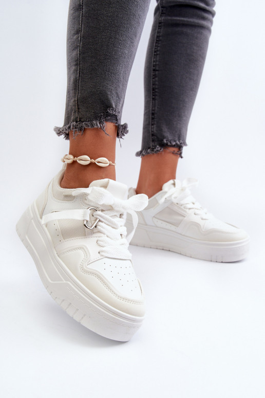 Scarpe modello sneakers con plateau realizzate in eco pelle nel colore bianco Moun