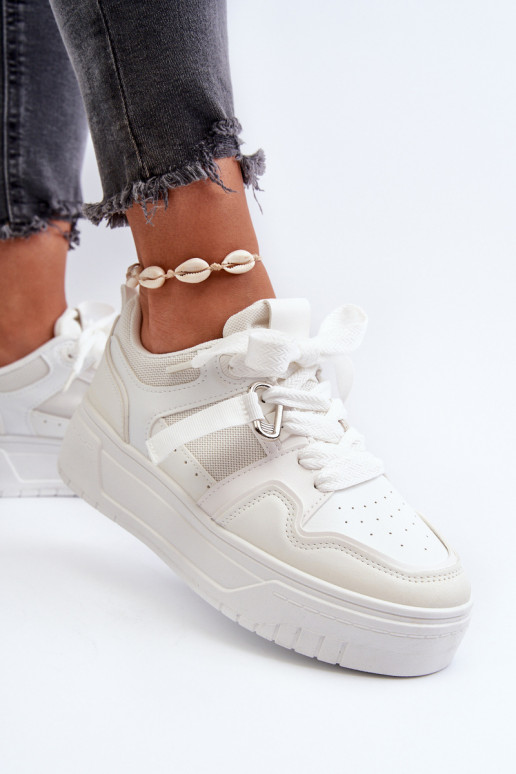 Scarpe modello sneakers con plateau realizzate in eco pelle nel colore bianco Moun
