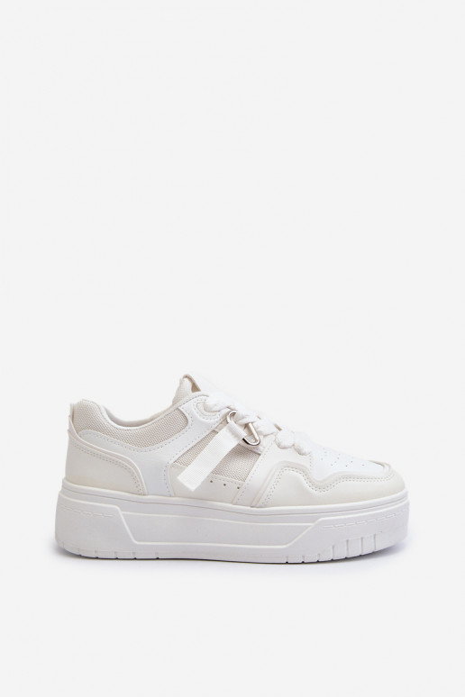 Scarpe modello sneakers con plateau realizzate in eco pelle nel colore bianco Moun