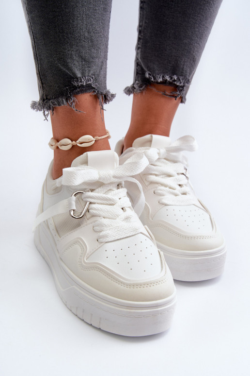 Scarpe modello sneakers con plateau realizzate in eco pelle nel colore bianco Moun