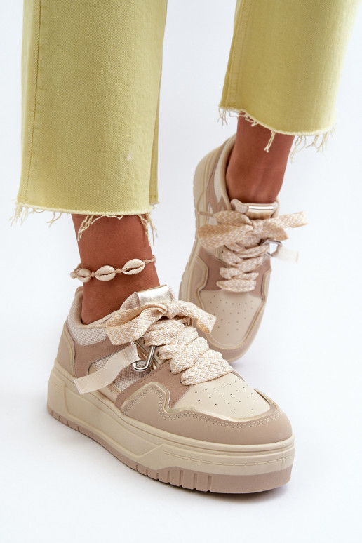 Scarpe modello sneakers con plateau realizzate in eco pelle beige Moun