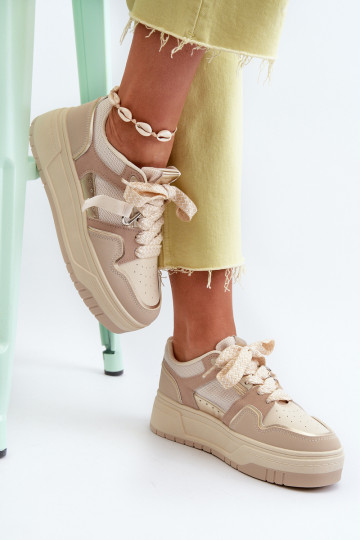 Scarpe modello sneakers con plateau realizzate in eco pelle beige Moun 2