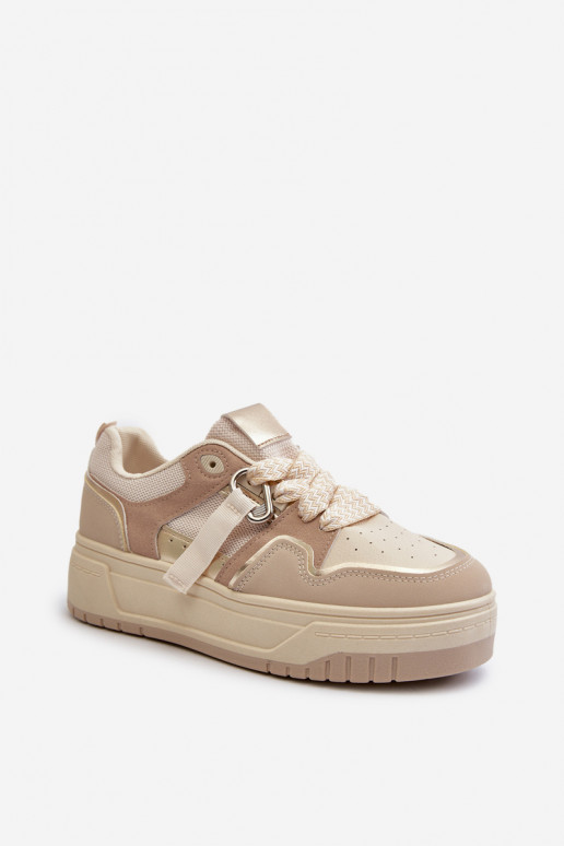 Scarpe modello sneakers con plateau realizzate in eco pelle beige Moun