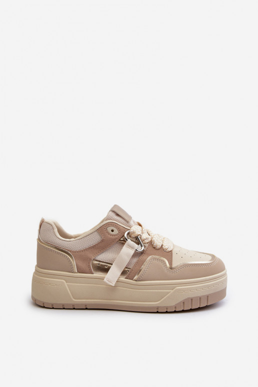 Scarpe modello sneakers con plateau realizzate in eco pelle beige Moun