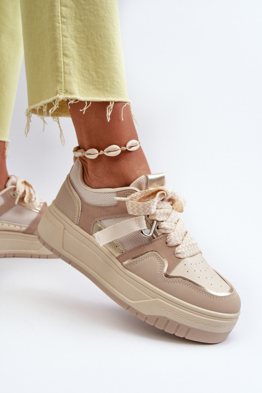 Scarpe modello sneakers con plateau realizzate in eco pelle beige Moun