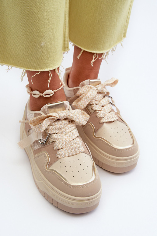 Scarpe modello sneakers con plateau realizzate in eco pelle beige Moun