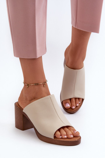 Pantofole da donna in stile elegante con tacco colore beige Varnila