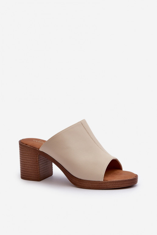 Pantofole da donna in stile elegante con tacco colore beige Varnila