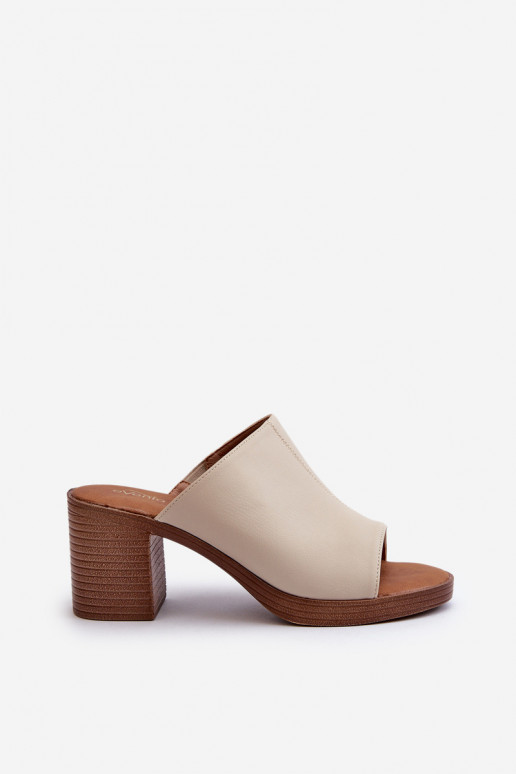 Pantofole da donna in stile elegante con tacco colore beige Varnila