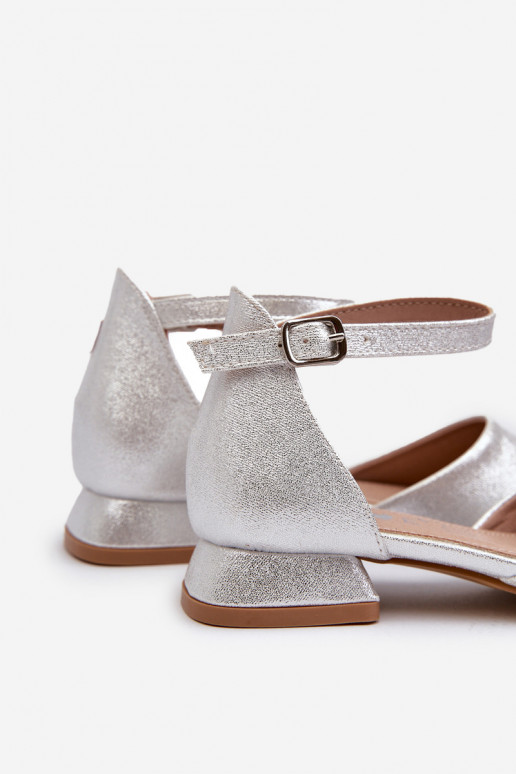 Sandali lucidi da bambino con tacco basso in colore argento Nelly
