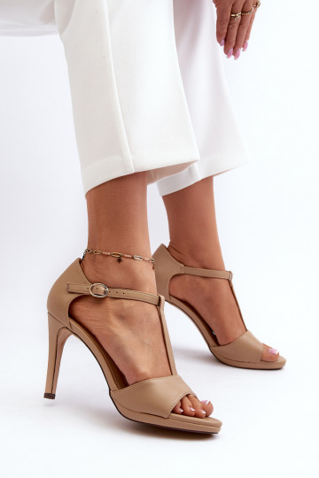 Sandali da donna con tacco sottile realizzati in ecopelle beige Obdaria 2