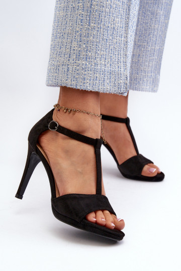 Sandali con tacco da donna realizzati in Eco Camoscio, Nero Obdaria 2