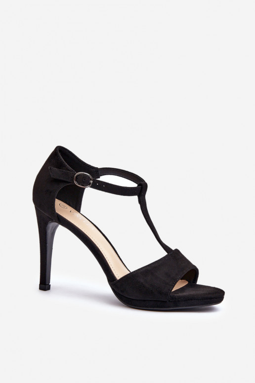 Sandali con tacco da donna realizzati in Eco Camoscio, Nero Obdaria