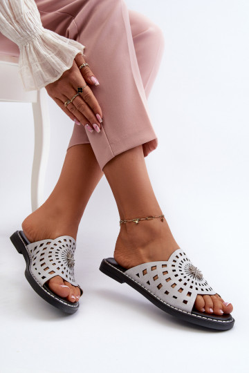 con lucentezza Pantofole da donna con tacco largo con ornamenti color argento Ebirena 2