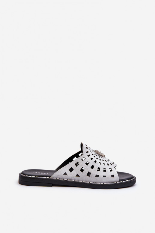 con lucentezza Pantofole da donna con tacco largo con ornamenti color argento Ebirena