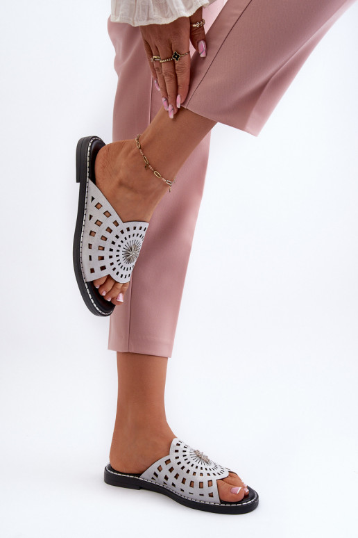 con lucentezza Pantofole da donna con tacco largo con ornamenti color argento Ebirena