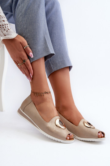 Scarpe con tacco color oro con ornamenti in pelle artificiale Biolita