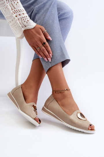 Scarpe con tacco color oro con ornamenti in pelle artificiale Biolita 2