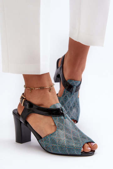 Sandali con tacco da donna realizzati in ecopelle turchese Queenmarie