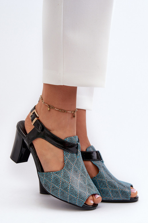 Sandali con tacco da donna realizzati in ecopelle turchese Queenmarie