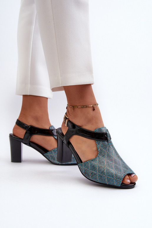 Sandali con tacco da donna realizzati in ecopelle turchese Queenmarie