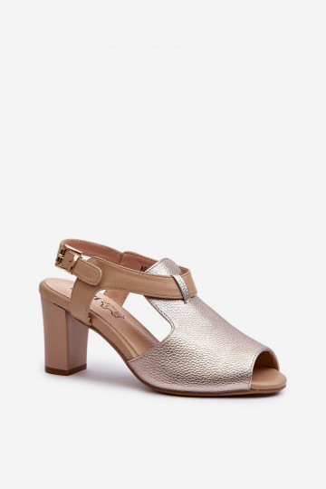 Sandali con tacco da donna realizzati in ecopelle color oro Queenmarie