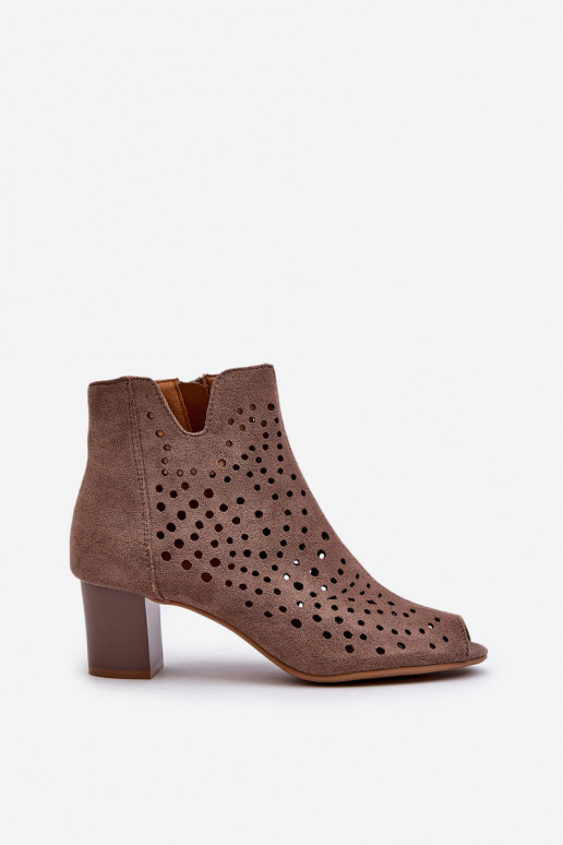 Stivali da donna con punta aperta e tacco alto in pelle scamosciata organica traforata Marrone Halania