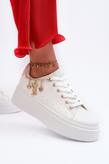 Scarpe modello sneakers con plateau Tivissa di colore beige chiaro 2