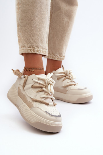 Scarpe modello sneakers con plateau Moariella beige 2