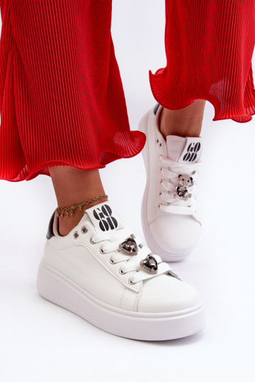 Sneakers da donna con plateau con cuori, azamia bianca