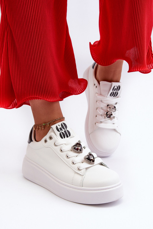 Sneakers da donna con plateau con cuori, azamia bianca