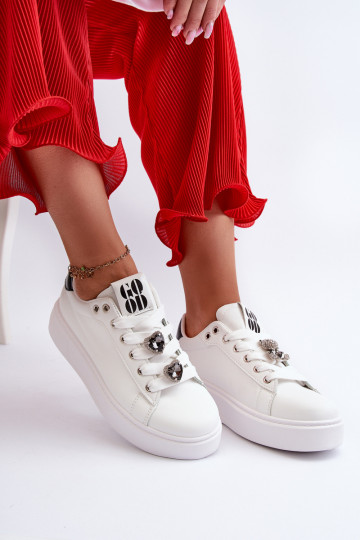 Sneakers da donna con plateau con cuori, azamia bianca 2